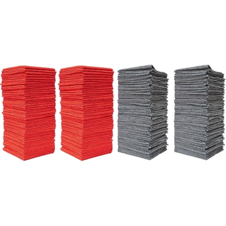Simpli Magic Microfiber Cloth Washcloths Cleaning Supplies, 12” x 12” 100pcs, Red and Gray