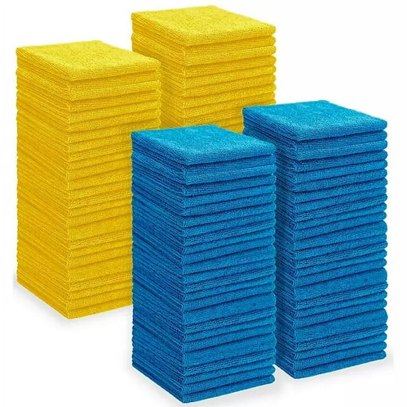 Simpli Magic Microfiber Cloth Washcloths Cleaning Supplies, 12” x 12” 100pcs, Blue and Yellow