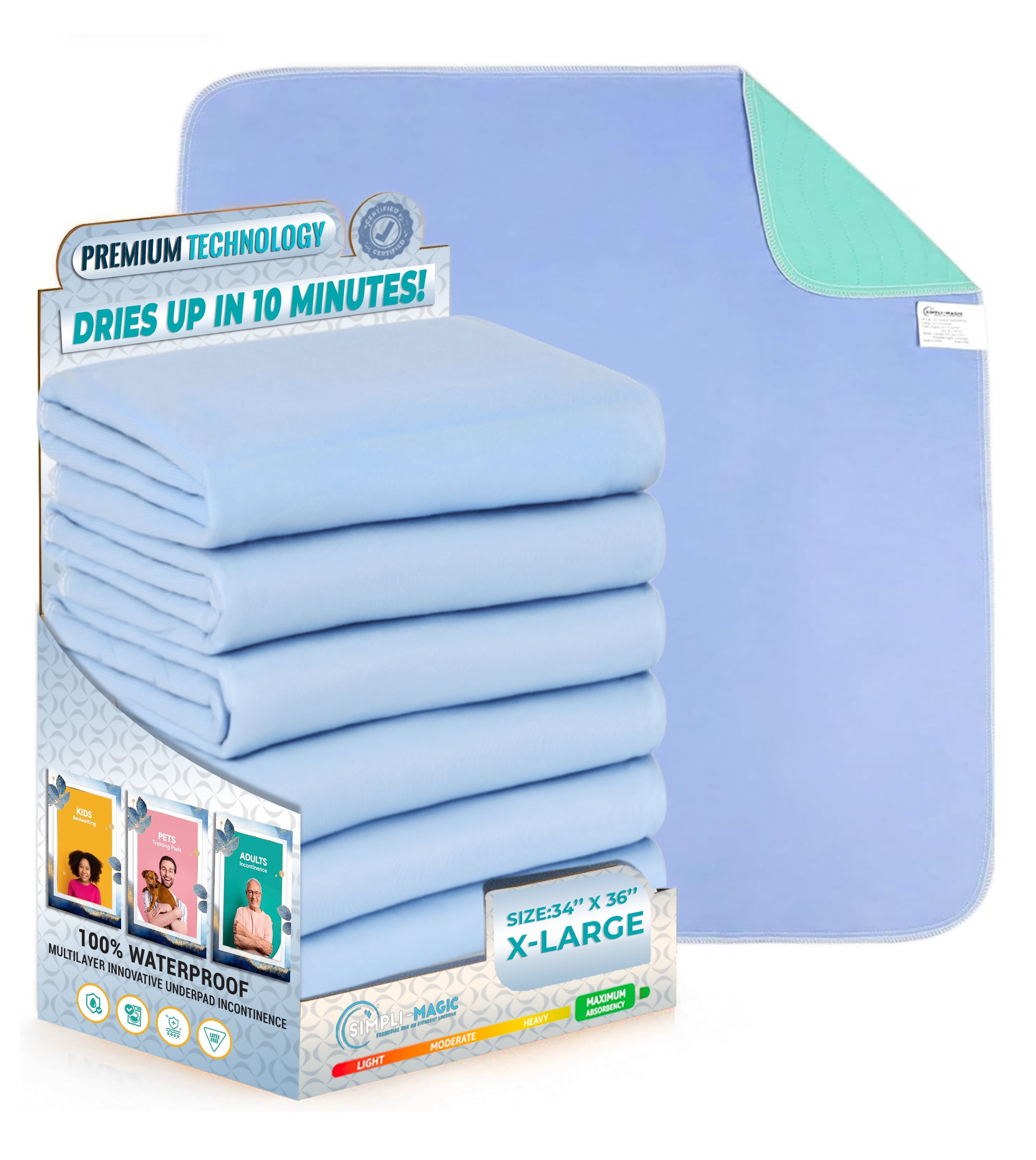 Happynites Bed Pads for Seniors, Adults and Kids - 2 Pack with Handles, 36in x 52in, Washable, Water-Resistant, and Reusable - Bedwetting & Incontine