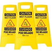 Simpli-Magic Wet Floor Signs in English and Spanish, Basic Yellow Safety Signs, 3-Pack