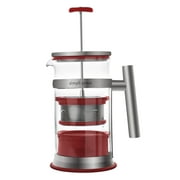 Simpli Press 34-Ounce Stainless Steel and Glass French Press Coffee Maker, Red