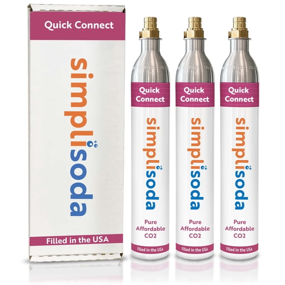 Simpli Soda 60L CO2 Quick Connect Cylinder - Compatible with Sodastream Quick Connect Only [Including ART, TERRA ENSO & DUO] - Soda Streaming Machine CO2 Tanks Gas Refill, | 14.5 oz, 3 Pack