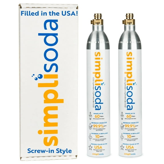 Simpli Soda 60L CO2 Cylinders - Compatible w/Sodastream BLUE Screw-In Only, Ninja Thirsti, Philips, and More - 14.5 oz, Set of 2