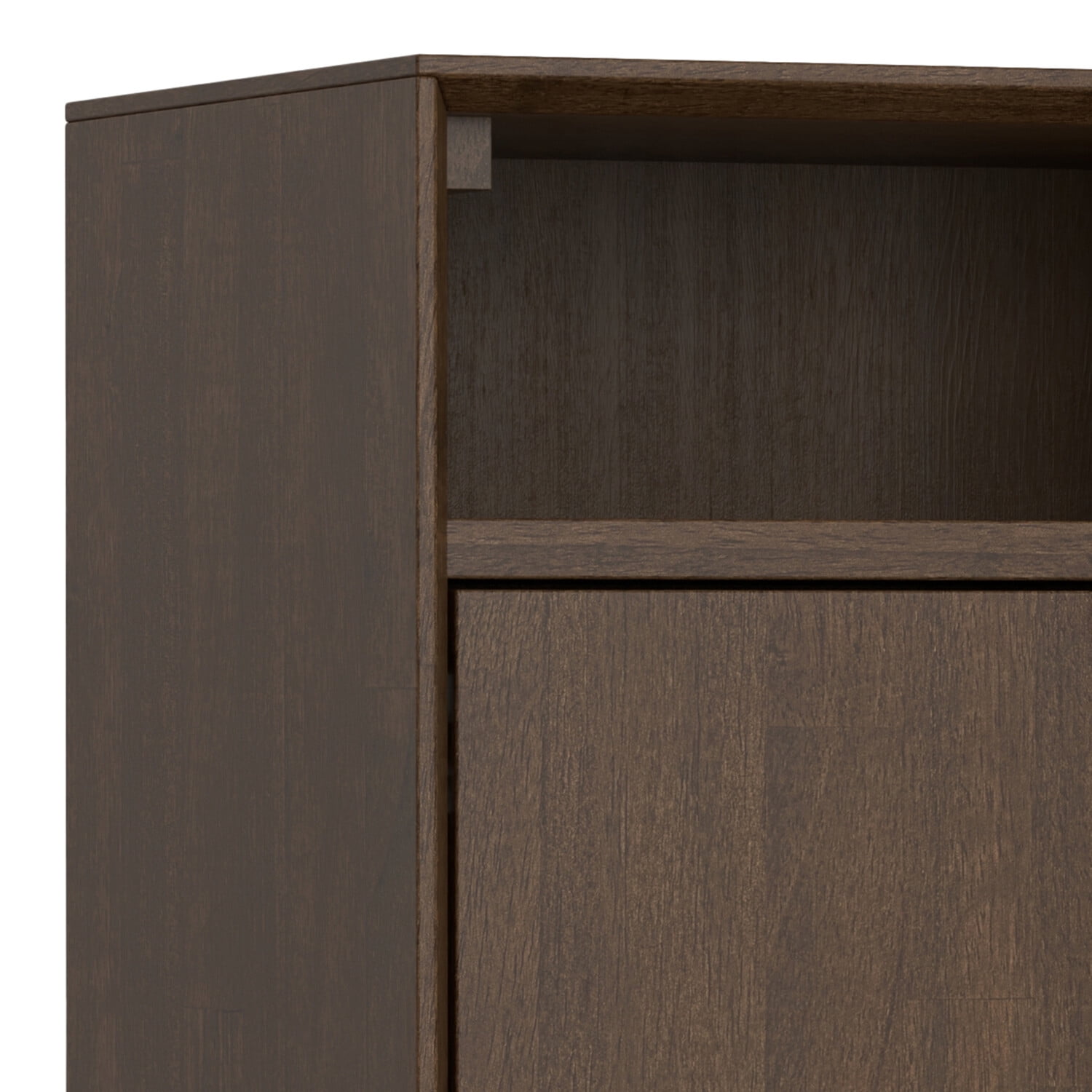 Walnut Brown Rubberwood Freestanding Storage Cabinet with Adjustable Shelving