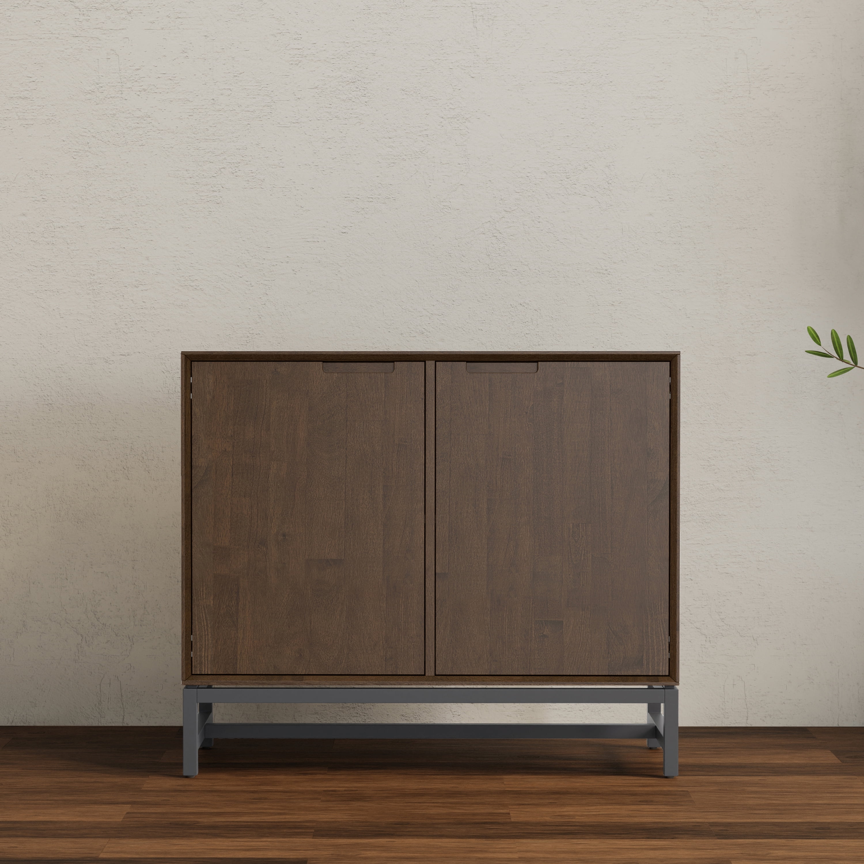 Walnut Brown Solid Wood and Metal 2-Door Sideboard Buffet