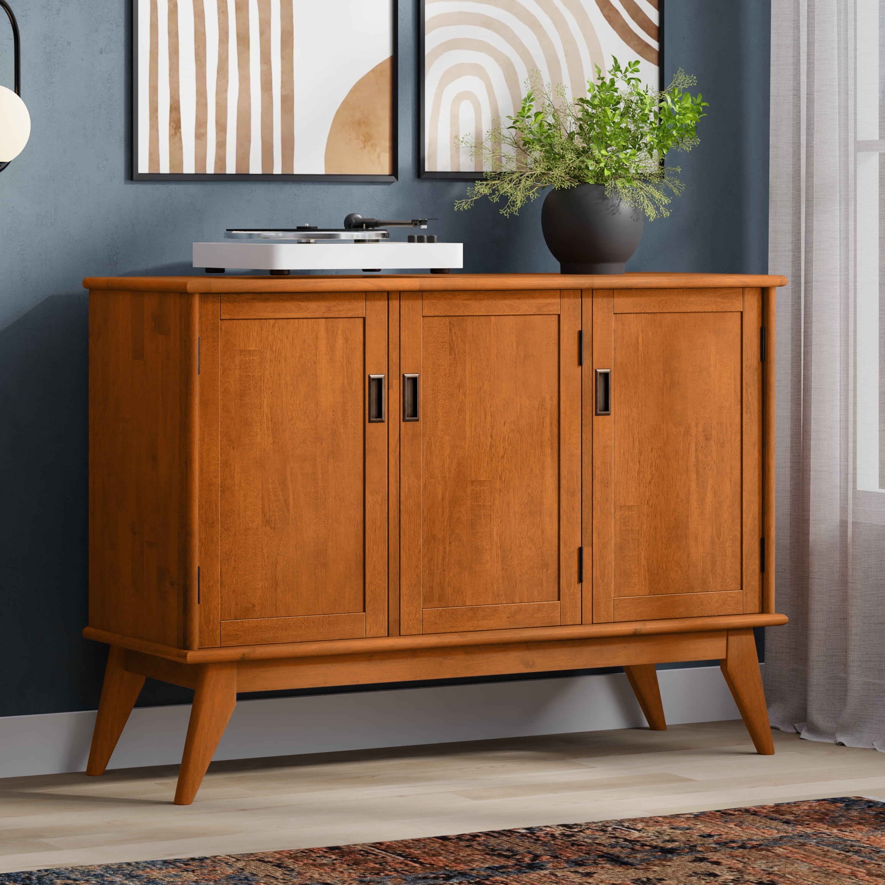 Teak Brown Solid Hardwood Mid Century Modern Sideboard Buffet