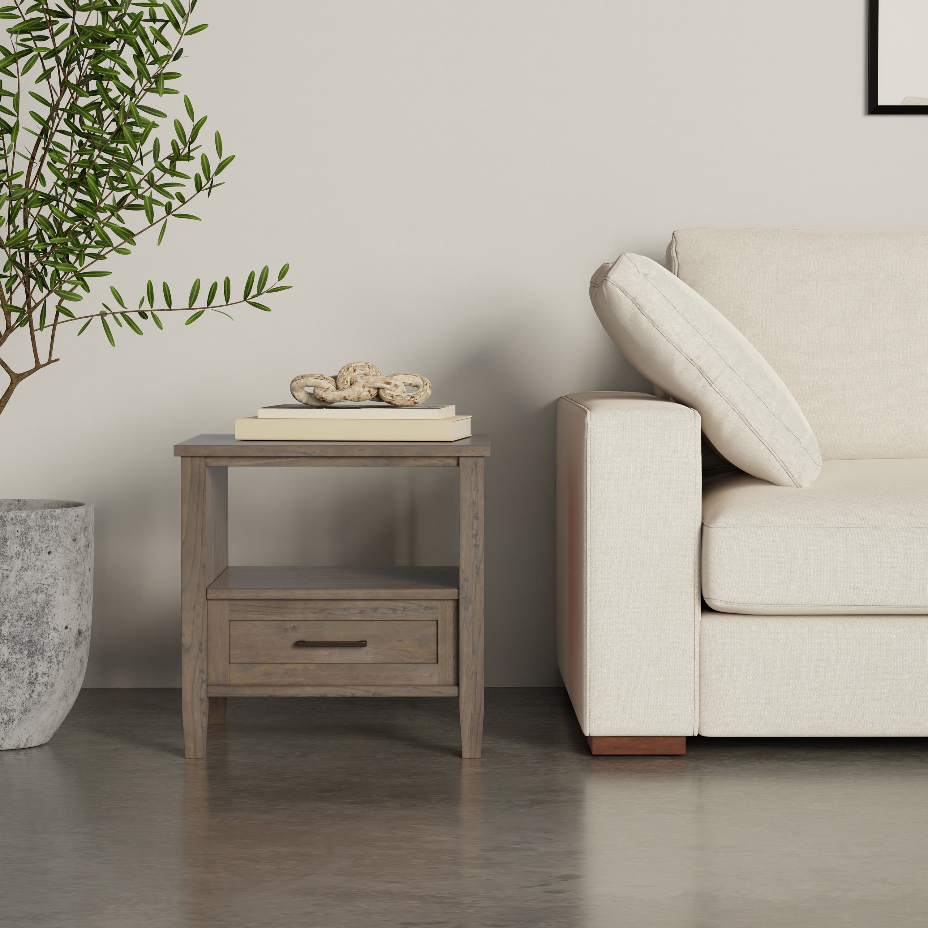 Smoky Brown Solid Wood End Table with Storage Drawer