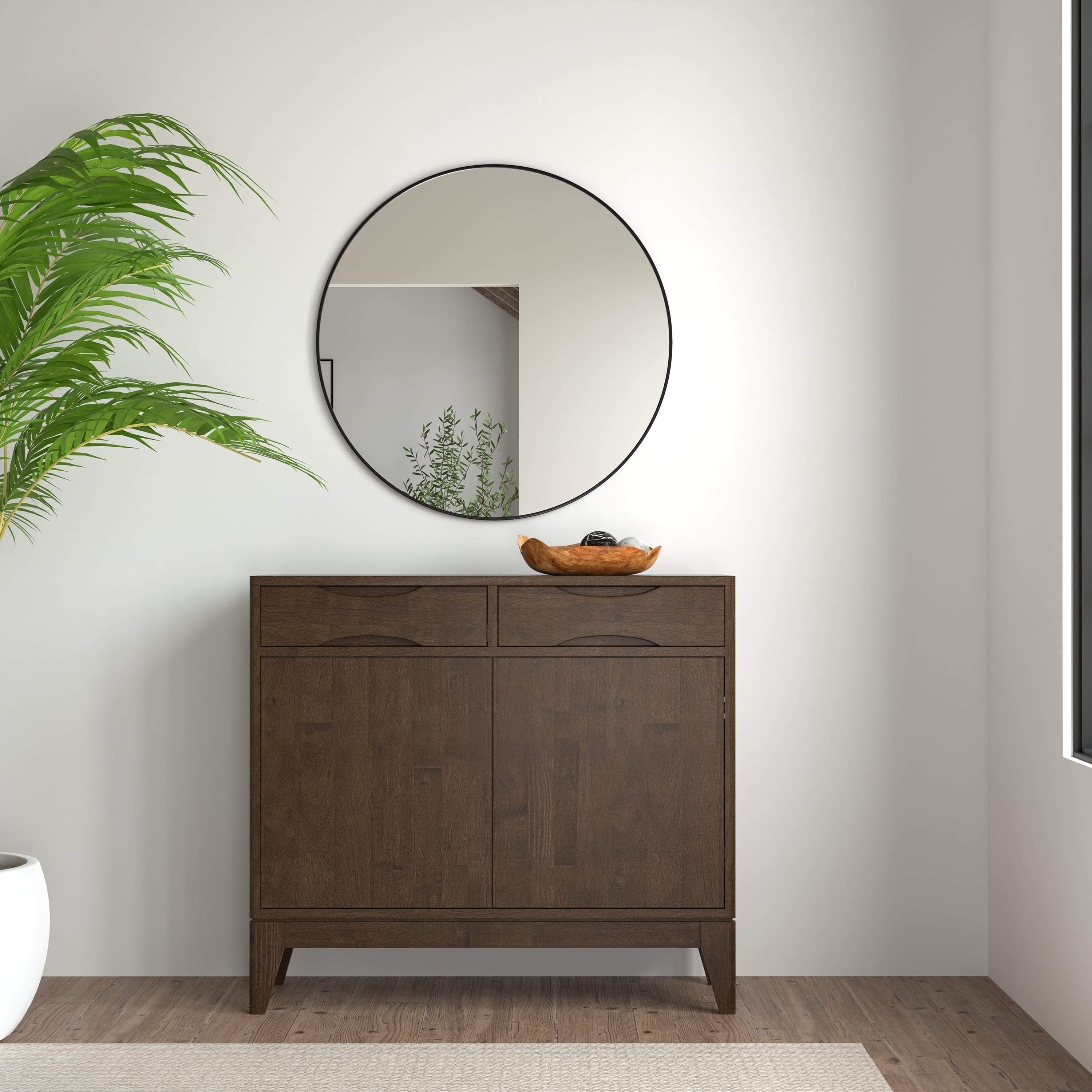 Harper HARDWOOD 40 inch Wide Modern Entryway Storage Cabinet in Walnut Brown