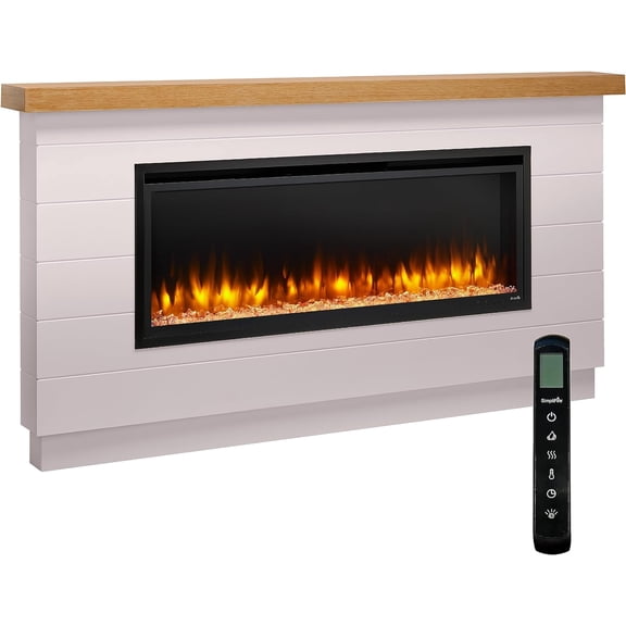 SimpliFire Allusion Platinum 50" Electric Wall Mount Fireplace with Shiplap Mantel Package - White