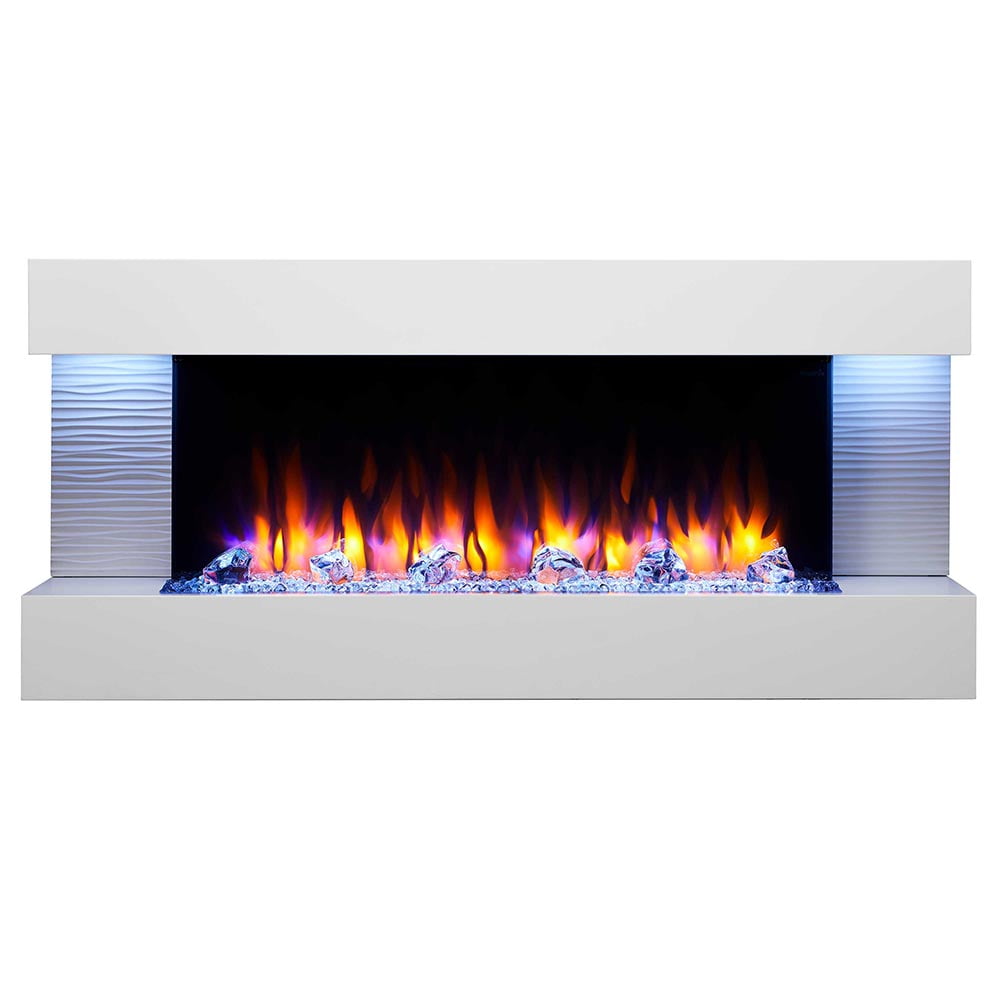 SimpliFire 60-Inch Format Floating Mantel Wall Mount Electric Fireplace |  Finished White Mantel | Log u0026 Crystal Hearth Options | 1500 Watt Heater |  Remote Control… - Walmart.com