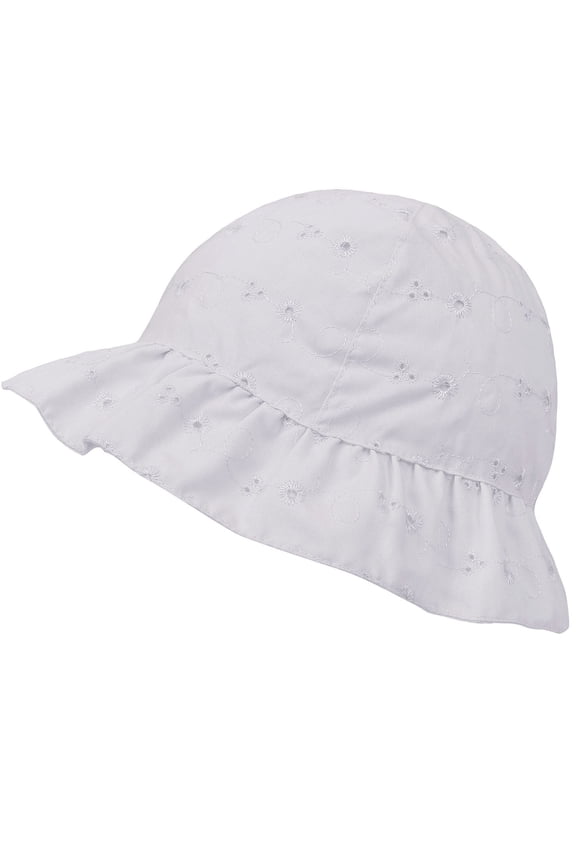 Baby Infant Lovely Floral Embroidered Floppy Wide Brim Sun Hats ,White,2-4 Years