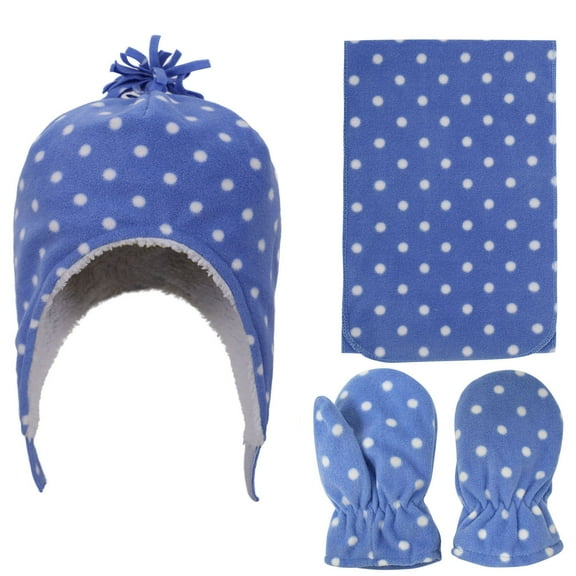 SimpliKids Multi-Patterned Fleece Hat, Scarf & Glove Set, Dots Print, 5-7 Year