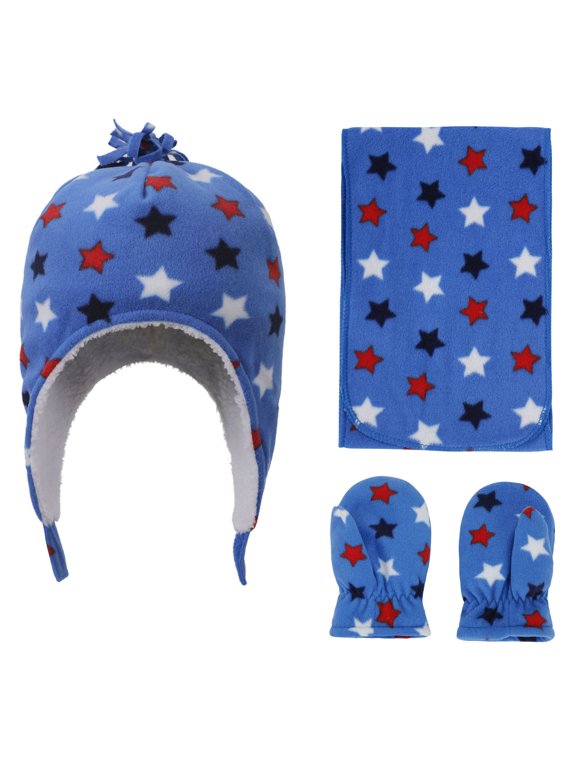 Multi-Patterned Fleece Hat, Scarf & Glove Set, Star Print, 5-7 Year