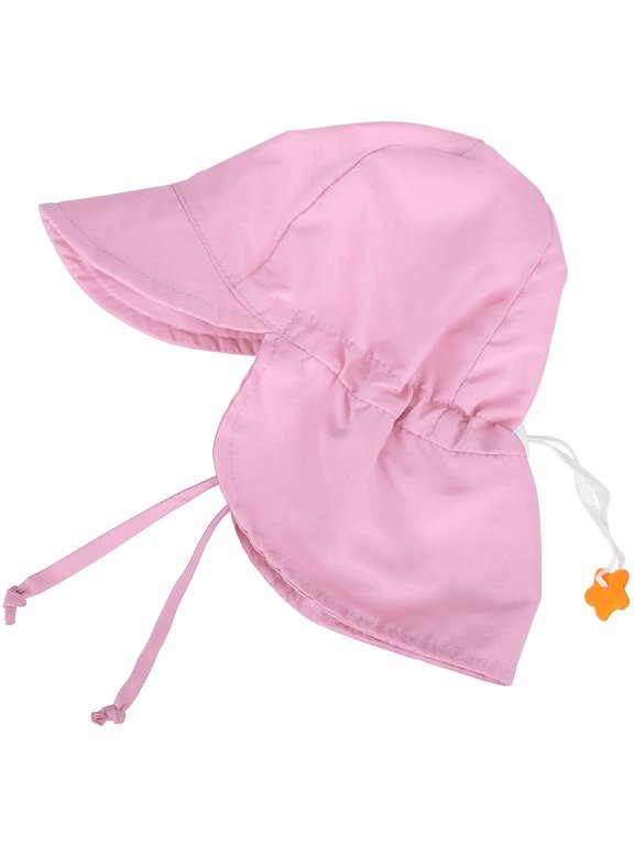 UPF 50+ UV Ray Sun Protection Baby Hat w/ Neck Flap & Drawstring,Pink,0-12Months