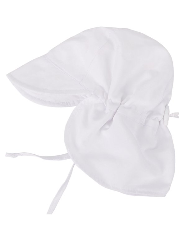UPF 50+ UV Ray Sun Protection Baby Hat w/ Neck Flap & Drawstring,White,12-24 Months