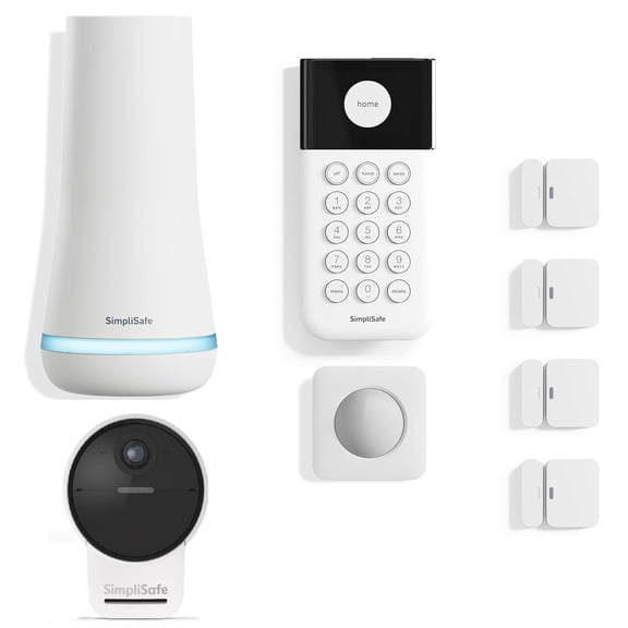 SimpliSafe 8-Piece Wireless Outdoor Home Security System - 1080p HD Camera, Entry Sensors, 24/7 Professional Monitoring Available, Motion Detection,- White