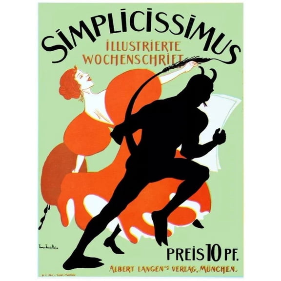 .Simplicissimus.devil running.womanin red gown.POSTER.Decoration.Graphic Art 11 x 17 Inch Poster