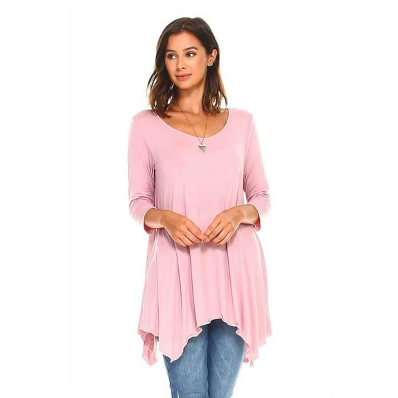 Simplicitie Women's 3/4 Sleeve Loose Fit Flare Swing T Shirt Tunic Top - Regular and Plus Size - Made in USA