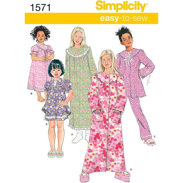 Simplicity 1571 Girl's Top, Pants, and Nightgown Sewing Patterns, Sizes