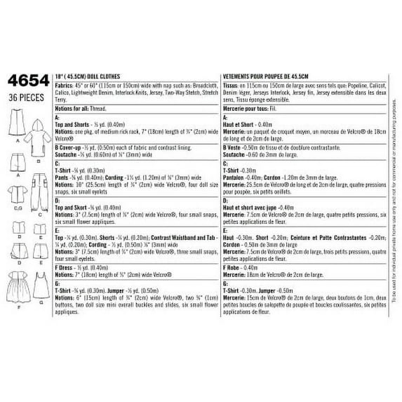Simplicity 18" Doll Clothes Pattern, 1 Each