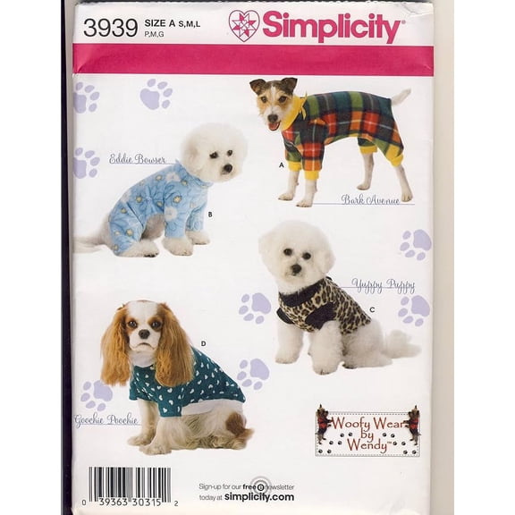 Simplicity 3939 Sewing Pattern Use to Make Dog Clothes in Three Sizes - Woofy Wear by Wendy