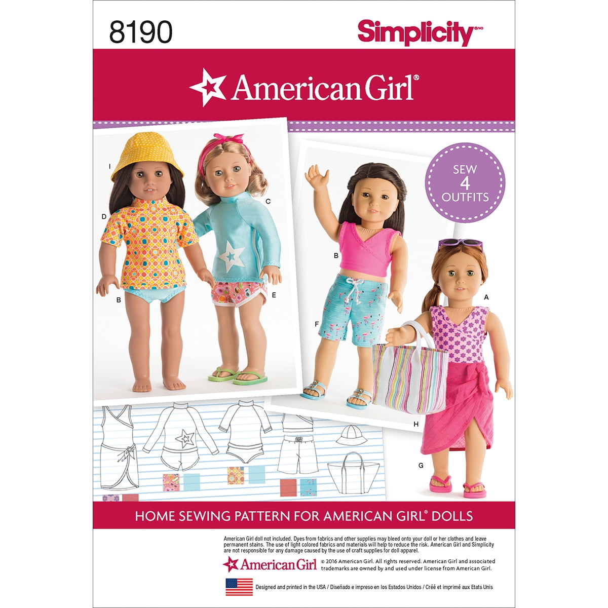 Simplicity American Girl Doll Clothes, 4 Piece 