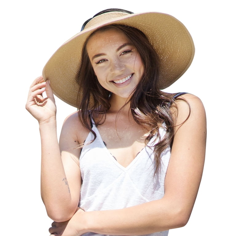 Simplicity Beach Roll-Up Beach Straw Sun Visor Hat with Bow  display picture 2
