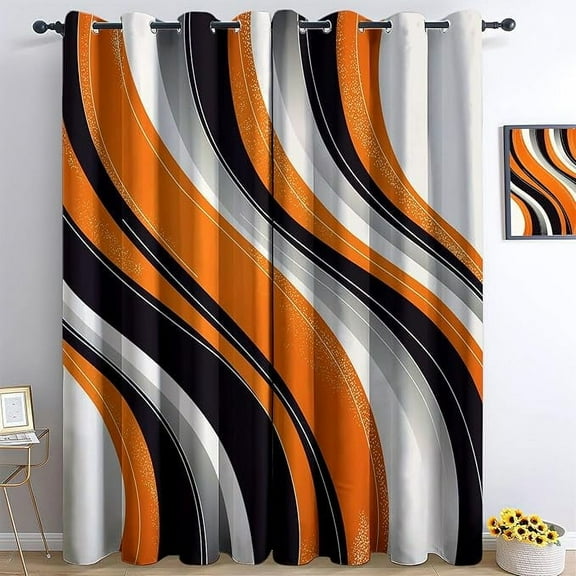 Simplicity Blackout Curtains For Bedroom, Colorful Wave Stripes Black Out Curtains For Living Room, Grommet Thermal Insulated Room Darkening Window Drapes 42"W x 108"L (Pack of 2)