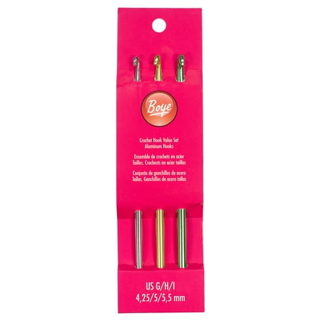 Simplicity Boye Aluminum Crochet Hook Set, Size G,H,I, 3 Piece Multicolor