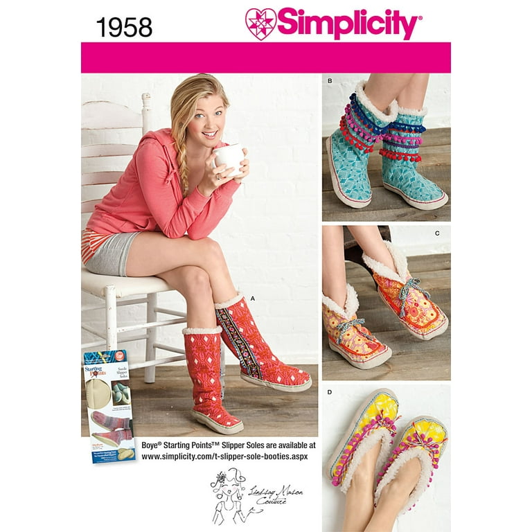 Simplicity Create Fun & Funky Size S-L Slippers or Indoor Booties