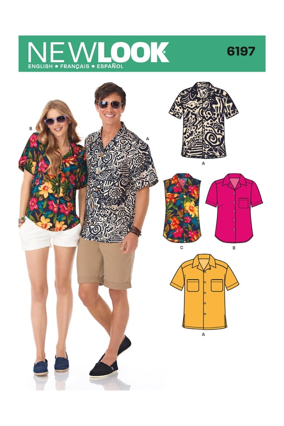 Creative Patterns New Look 6197 Misses' and Men's Shirts | A (8-18/X-Small-X-Large)