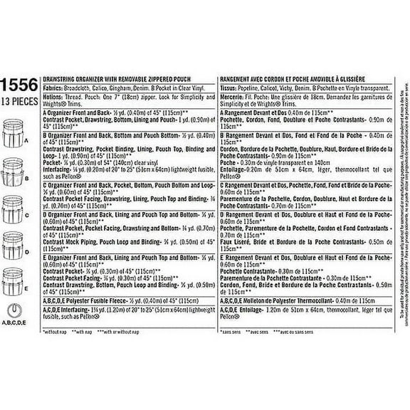 Simplicity Drawstring with Removable Zippered Pouch Pattern, 1 Each