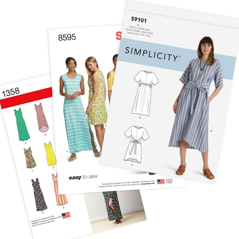 Simplicity Easy To Sew Misses' Dresses Set of 3 Sewing Pattern Bundle