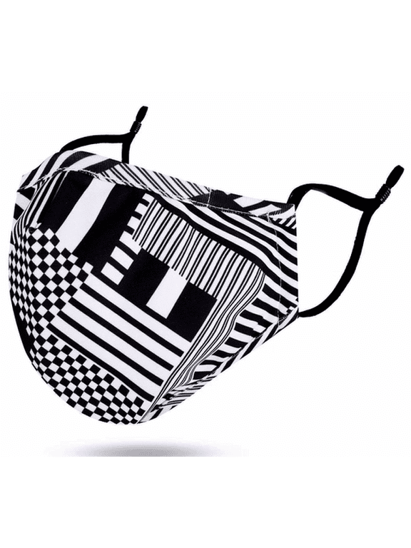 Fabric Mask Adjustable Strap Metal Nose Bridge Black / White Checker