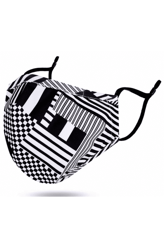 Fabric Mask Adjustable Strap Metal Nose Bridge Black / White Checker