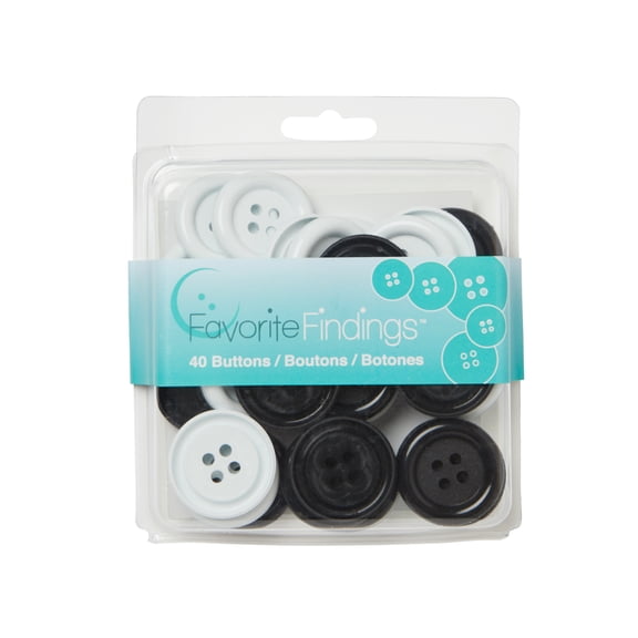 Simplicity Favorite Findings - Big Button Clamshells- 1 3/8-Inch White And Black 4-Hole Buttons, 40-Pack