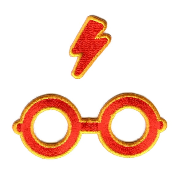 Simplicity Harry Potter Glasses and Bolt Iron-on Applique Embroidered Patch, Orange, 1 Each