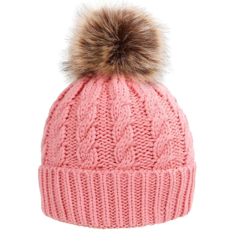 Simplicity Womens Winter Beanies Hand Knit Faux Fur Pompoms Beanie Hats