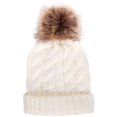 thumbnail image 1 of Simplicity Men / Women's Winter Hand Knit Faux Fur Pompoms Beanie Hat White, 1 of 4