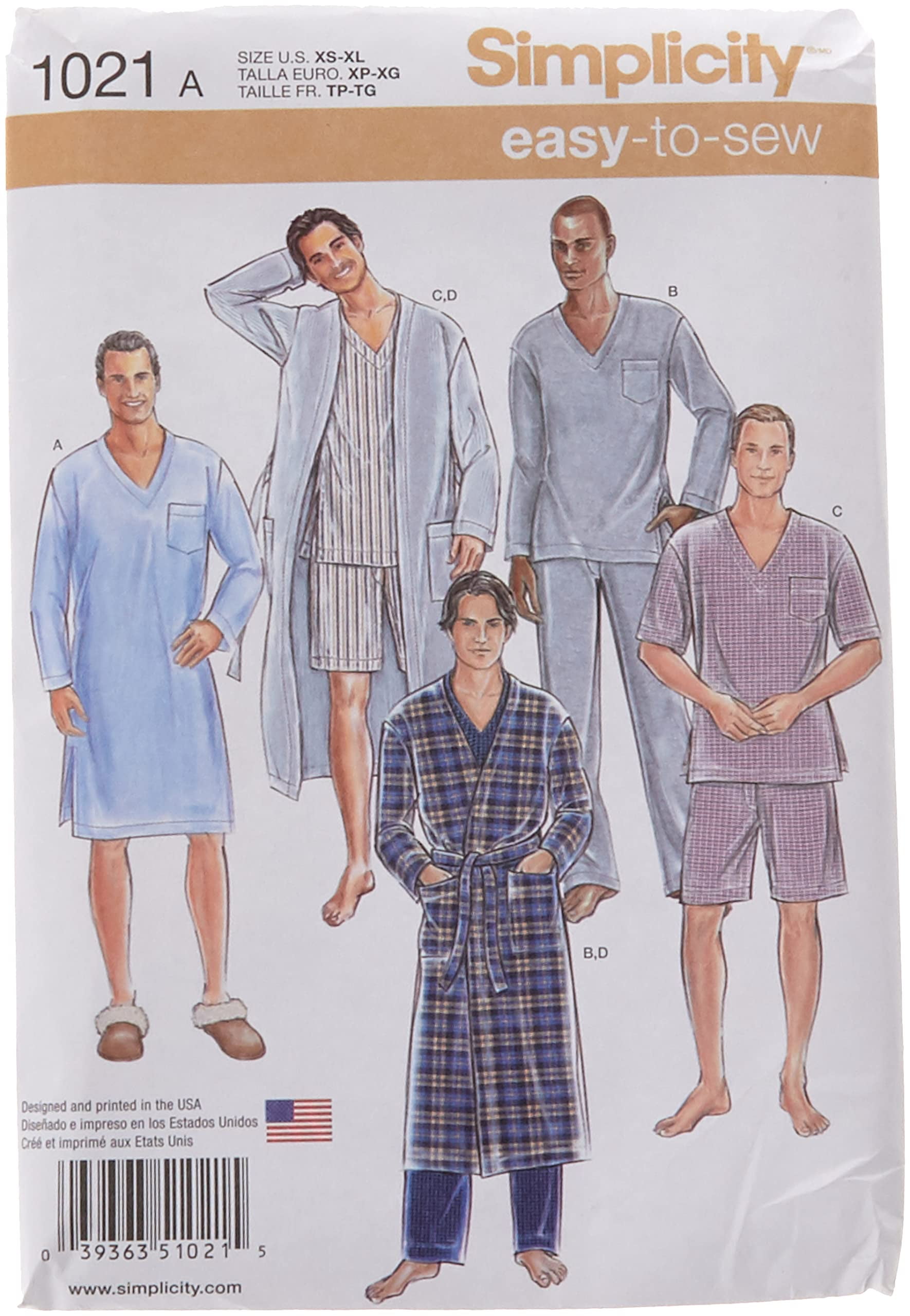 Simplicity Mens' Size XXS-XXL Classic Pjs & Robe Sewing Pattern, 1 Each ...