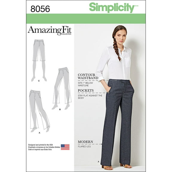 Simplicity Misses' Plus Size 20W-28W Amazing Fit Flared Pants or Shorts Pattern, 1 Each