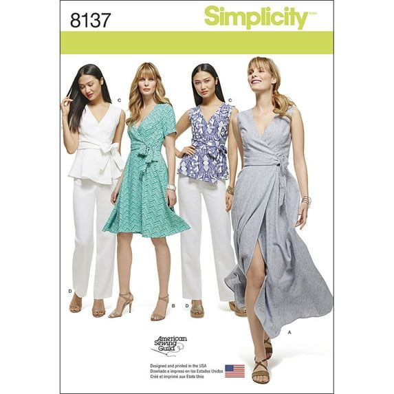 Simplicity Misses' Plus Size 20W-28W Wrap Dresses, Top & Pants Pattern, 1 Each