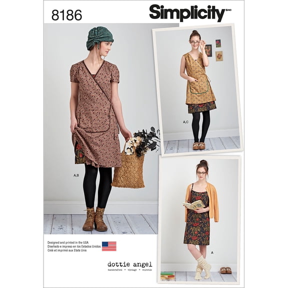 Simplicity Pattern 8186 Misses' Dottie Angel Frock Wrap and Slip Dress-12-14-16-18-20