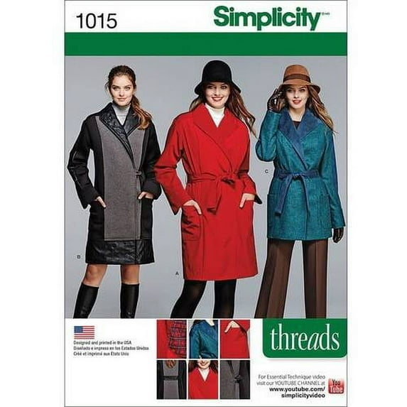 Simplicity Misses' Size 16-24 Threads Magazine Coat & Jacket Pattern, 1 Each