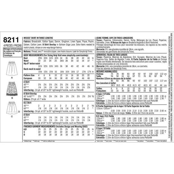 Simplicity Misses' Size 4-12 Skirts in Three Lengths Pattern, 1 Each