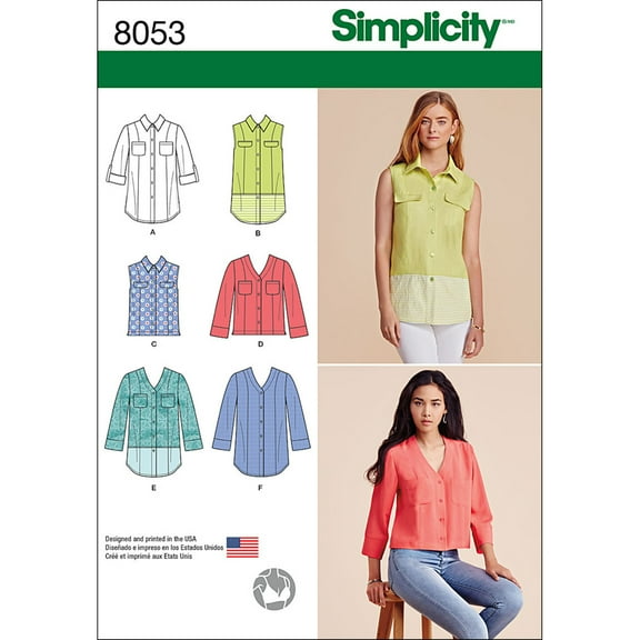 Simplicity Misses' Size 6-14 Button Front Shirt in Various Styles Pattern, 1 Each
