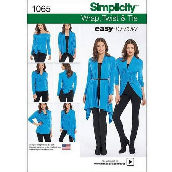 Simplicity Misses' Size XS-XL Wrap, Twist & Tie Knit Cardigan Pattern, 1 Each