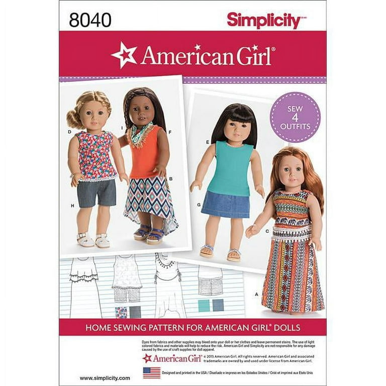 Simplicity One Size American Girl Doll Clothes Pattern, Each