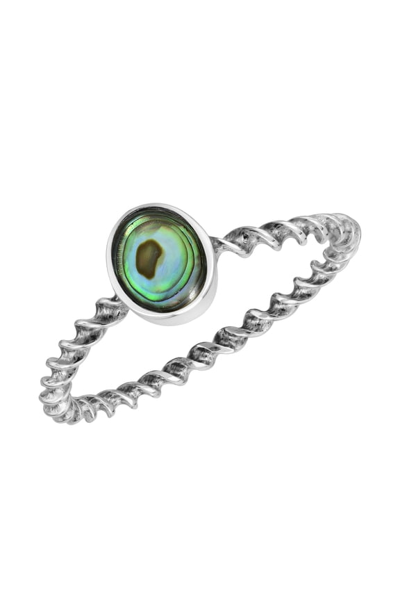 Simplicity Oval Shape Abalone Shell Twisted Band of Sterling Silver Ring-7