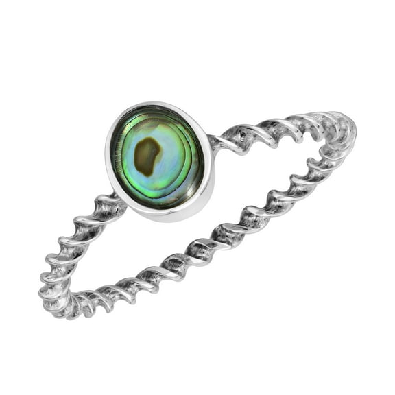 Simplicity Oval Shape Abalone Shell Twisted Band of Sterling Silver Ring-9